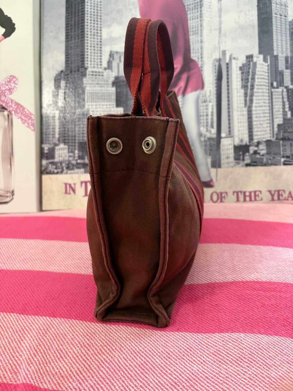 Hermes small Tote Bag with Red Stripe Handles - Picture 4 of 10